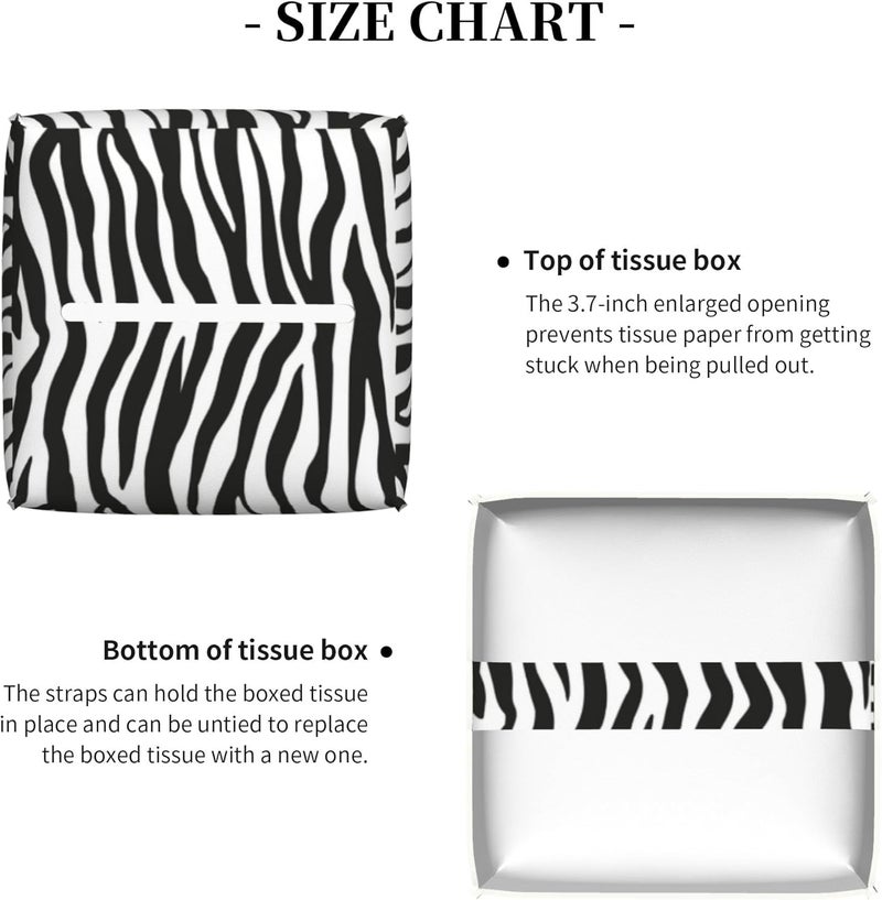 sndheke Zebra Stripes Tissue Box Cover Square,Black and White Stripe Tissue Box Holder Waterproof Leather Facial Paper Organizer Dispenser for Bathroom Home Car Nightstand Vanity Desk - Image 5